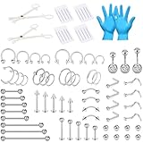 Niusiman 85 Stück Piercing Set Chirurgenstahl mit Klemmhandschuhen...