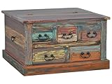 MiaMöbel Truhentisch Cancun 80x47x80 cm Shabby Chic Massivholz Pinie Bunt