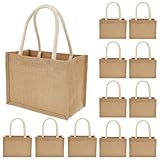 12 Stück Jute-Tragetaschen, wiederverwendbare Jutebeutel mit Griffen,...