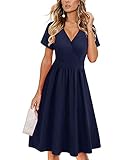 VOTEPRETTY Sommerkleid Damen Knielang Kleid Kurzarm V Ausschnitt...