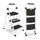 HBTower Trittleiter 3 Stufen Klappbar, Kleine Leiter mit Gummihandgriff,...