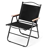 Faltbarer Campingstuhl mit Armlehnen aus Holz und Metallrahmen für...