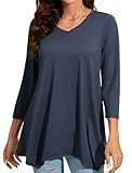 Enmain Damen Blaue Tunika V Ausschnitt Langarm 3/4 Ärmel Longbluse...