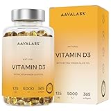 Vitamin D3 Hochdosiert Depot 5000 IU 365 Kapseln - Vitamin D3 5000 IE mit...