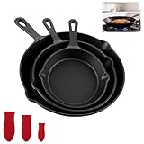 LDXDRU 3pcs Grillpfanne Gusseisen mit Griff, Gusseisenpfanne Induktion...