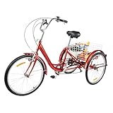 DOPBENT 6-Gang Dreirad für Erwachsene, rot, 24 Zoll, Citybike für Outdoor...