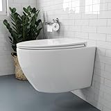 HOROW Wand WC Keramik Hänge WC Set Toiletten mit abnehmbaren Deckel sitz...