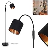 Stehleuchte Alsen, runde Bodenlampe aus Metall/Stoff in Schwarz/Goldfarben,...