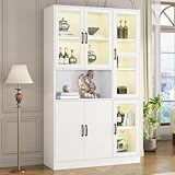 Rtopsu Vitrine Weiß Sideboard Standschrank mit LED-Beleuchtung,...