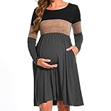 Bearsland Women’s Long Sleeve Maternity Dresses Patchwork Pregnancy Dress...
