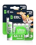 EBL Akku AA - wiederaufladbare AA Batterien 8 Stück mit hoher Kapazität...