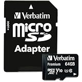 Verbatim Premium Micro SDXC Speicherkarte mit Adapter, 64 GB, Datenspeicher...