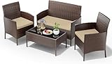 UDPATIO Polyrattan Sitzgruppe Fort 4 Personen Tisch mit 2er Sofa, 2 Stühle...