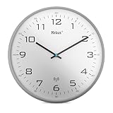 Mebus Funk-Wanduhr, 30 cm, lautlos, Grauer Rahmen, weißes Zifferblatt,...