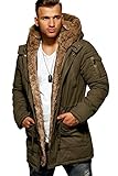 behype. Herren Winter-Parka Winter-Jacke mit Kunstfell & Kapuze Biker...