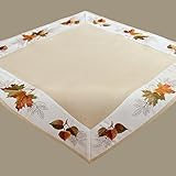 Tischdecke 85 x 85 cm 'Stickerei Blätter' beige bunt Mitteldecke Herbst...