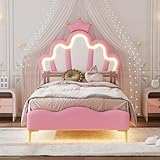 Zravenna Bett für Mädchen Prinzessin 90x200 cm Rosa, Einzelbetten...