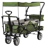 Zelsius Bollerwagen faltbar mit Dach | Grün/Grau | Transportwagen mit...