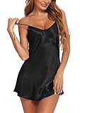 Litherday Negligee Damen Sexy Babydoll Kurz Satin Nachthemd V-Ausschnitt...