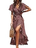 CUPSHE Damen Sommerkleid V Ausschnitt Kurzarm High Low Wickelkleid...