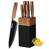 Küchenmesser Set – 5-teiliges Messerset mit Block, Holzmaserungsgriff,...