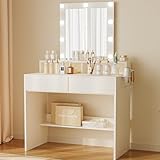 JUMMICO Schminktisch mit LED Beleuchtung und Spiegel, Einstellbare...