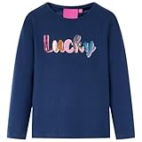 Kinder Langarmshirt mit Pailletten-Beschriftung Langarm T-Shirt Marineblau...