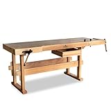 BAMATO Hobelbank WORK-2100 aus Massivholz | Buchenholz | Arbeitshöhe...