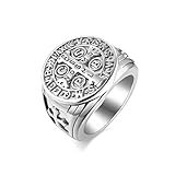 JewelryWe Schmuck Retro Herren-Ring Edelstahl Exorcism St Benedict Kreuz...