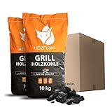 HEIZFUXX Holzkohle 10kg x 2 Sack 20kg 1 Paket Grillkohle Grillholzkohle...