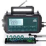 Kurbelradio, 12000 mAh Notfallradio, AM/FM/SW Baustellenradio, 5-Wege Solar...