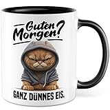 Tasse mit Spruch lustig Katze Morgenmuffel Witz Geschenkidee Kaffeetasse...