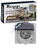 Kopp NAUTIC 1-fach Schutzkontakt-Steckdose mit Klappdeckel in Grau -...