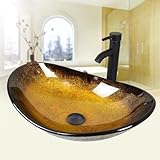 ZealWe Aufsatzwaschbecken 53 cm, Waschbecken aus Glas mit Wasserhahn Set,...