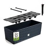 BigDean 2 Stück Blumenkasten mit Wasserspeicher Rattanoptik anthrazit...
