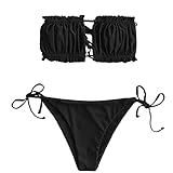 ZAFUL Damen Bikini Set, schulterfrei Bandeau mit Kordelzug & Rüschen High...