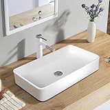 LIFEZEAL Waschbecken Keramik Weiß, Aufsatzwaschbecken Eckig,...
