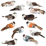 com-four® 12x Dekovogel - künstliche Vögel in 4 bunten Farben -...