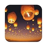 Chinesische fliegende Laternen Druck Premium Leder Untersetzer Set -...