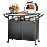 SUPEER Grillwagen Grilltisch, Pizzatisch mit 4 Rollen,304 Tischplatte aus...
