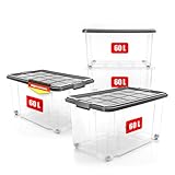 BigDean 4 Stück 60 L Aufbewahrungsbox mit Deckel groß stahlgrau -...