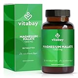 Vitabay Magnesium Malat 1000 mg – 180 Vegane Tabletten – Laborgeprüft...