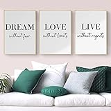 Trayosin 3er Premium Poster Set Dream Love Live Schwarz Weiß Wand Kunst...