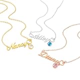 AUROGLOW Personalisierte Namenskette mit Geburtsstein – Edelstahlkette...
