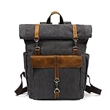 JOJOJ Mode Canvas Leder Rucksack for Herren Laptop Daypack for Reisen...