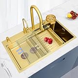 Fcmeavo Gold 1 Becken Küchenspüle Edelstahl Spülbecken mit Über- und...