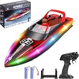 VIHBRAI Ferngesteuertes Boot mit LED-Licht, 2,4-GHz RC Boat für...