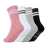 TPediSoft 4 Paar hohe Crew-Yoga-Socken mit Griffen für Damen, rutschfeste...