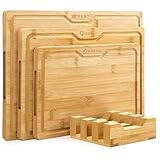 Bambus Schneidebrett Set 3-teilig mit Halter – Große Küchenbretter aus...