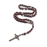 Katholisches Kreuz Rosenkranz Unisex Halskette, Naturholz Gebetskette mit...